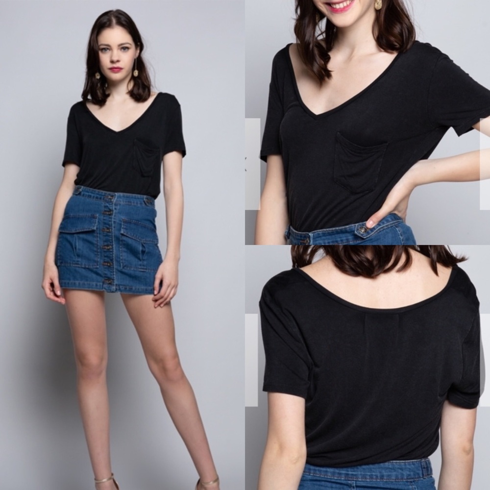 â¨NEW⨠Washed Black Deep V-Neck T